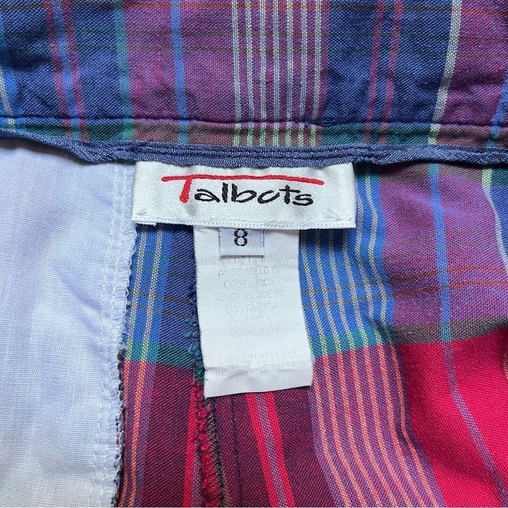 Vintage Talbots Shorts Women's Small Plaid Red Blue Preppy Coastal Cotton Pleats - Picture 3 of 12